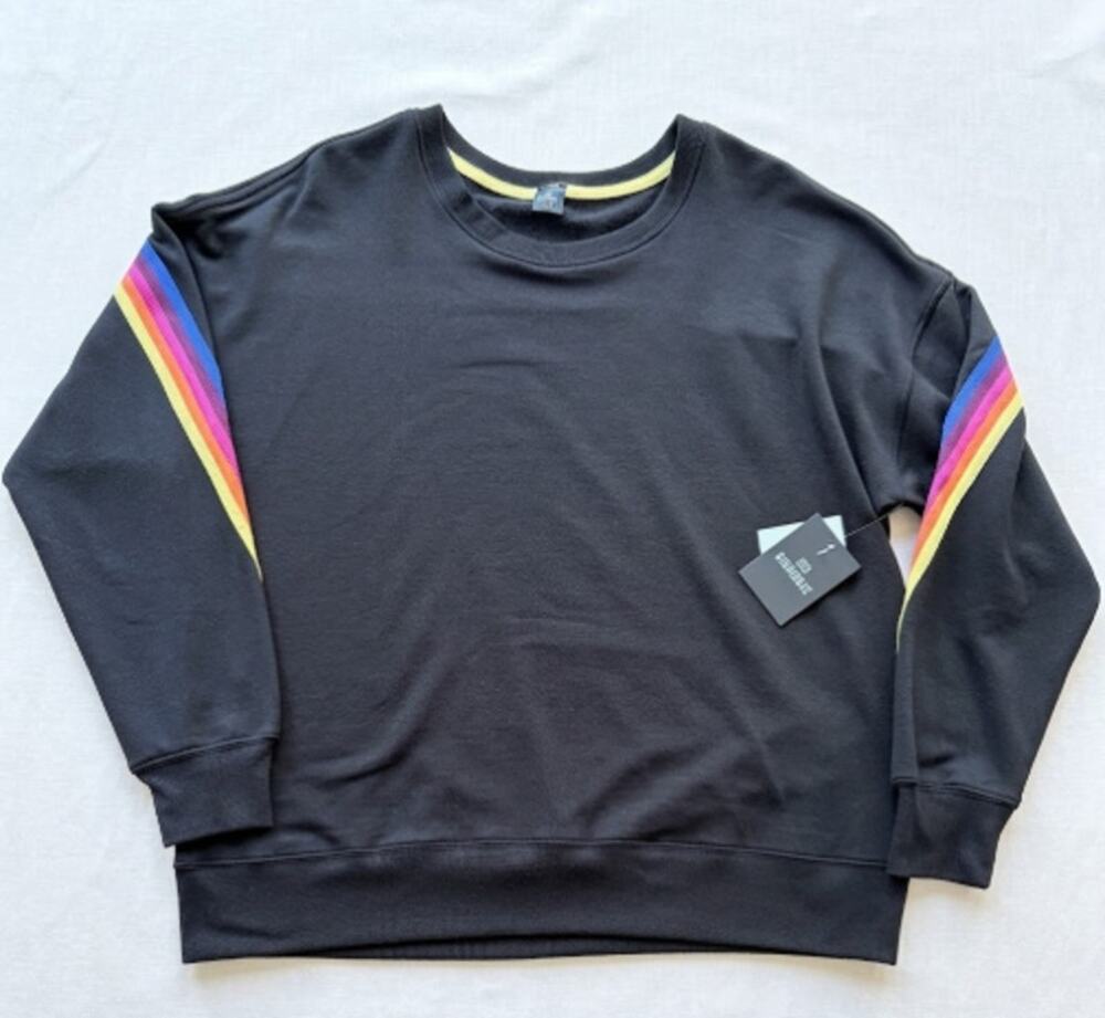 Birdiebee Phoenix Pullover Rainbow Stripe Sweatshirt Womens Large NWT